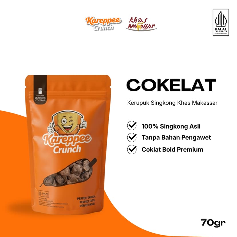 Kerupuk singkong Kareppee Crunch varian Cokelat
