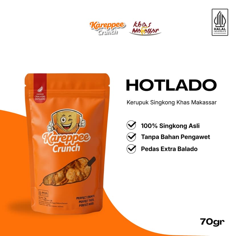 Kerupuk singkong Kareppee Crunch varian Hotlado