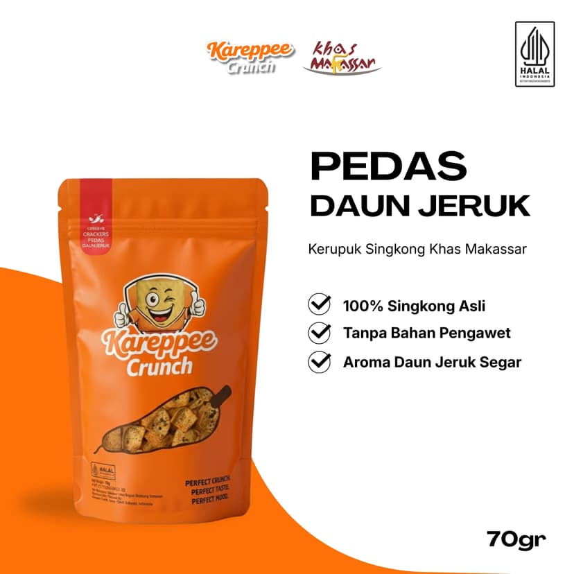Kerupuk singkong Kareppee Crunch varian Pedas Daun Jeruk